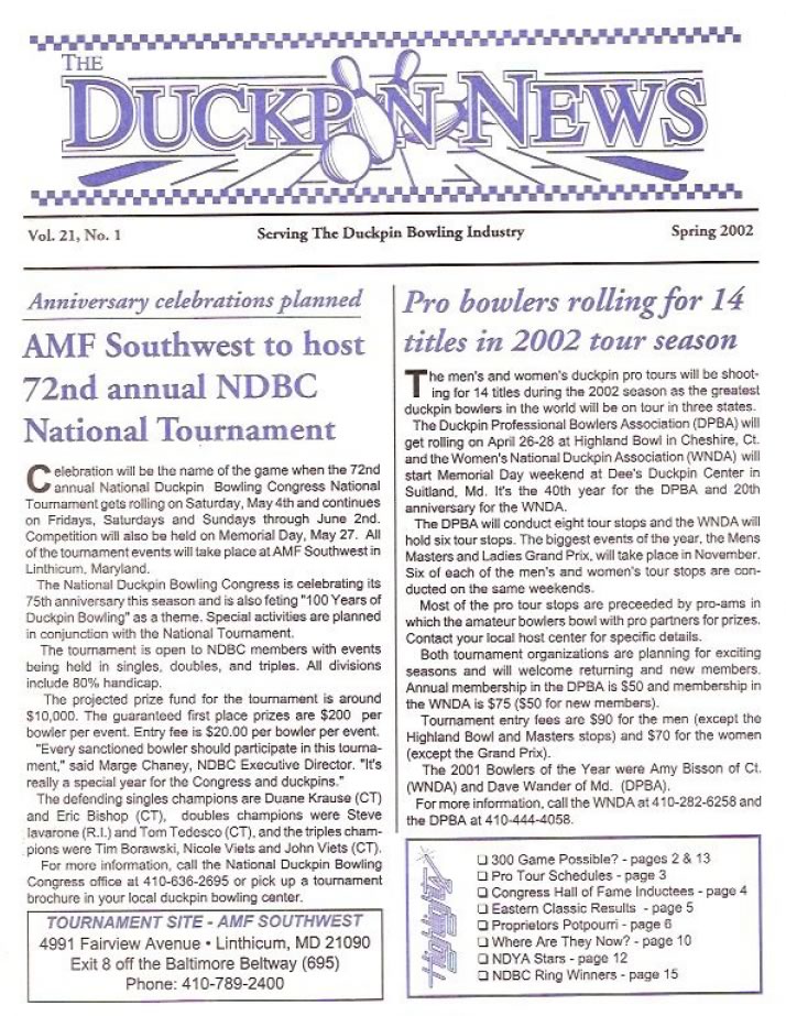 Spring 2002 Duckpin News